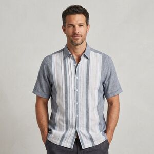 Cubavera Guayabera Panel Shirt Mens XL Linen Blend Striped